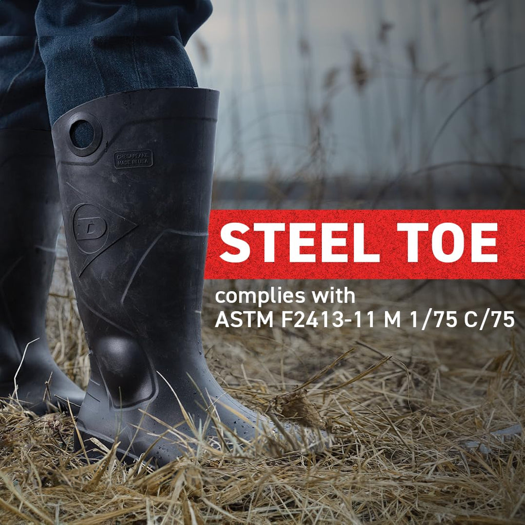 Black PVC Waterproof Steel Toe Rubber Boots W4625
