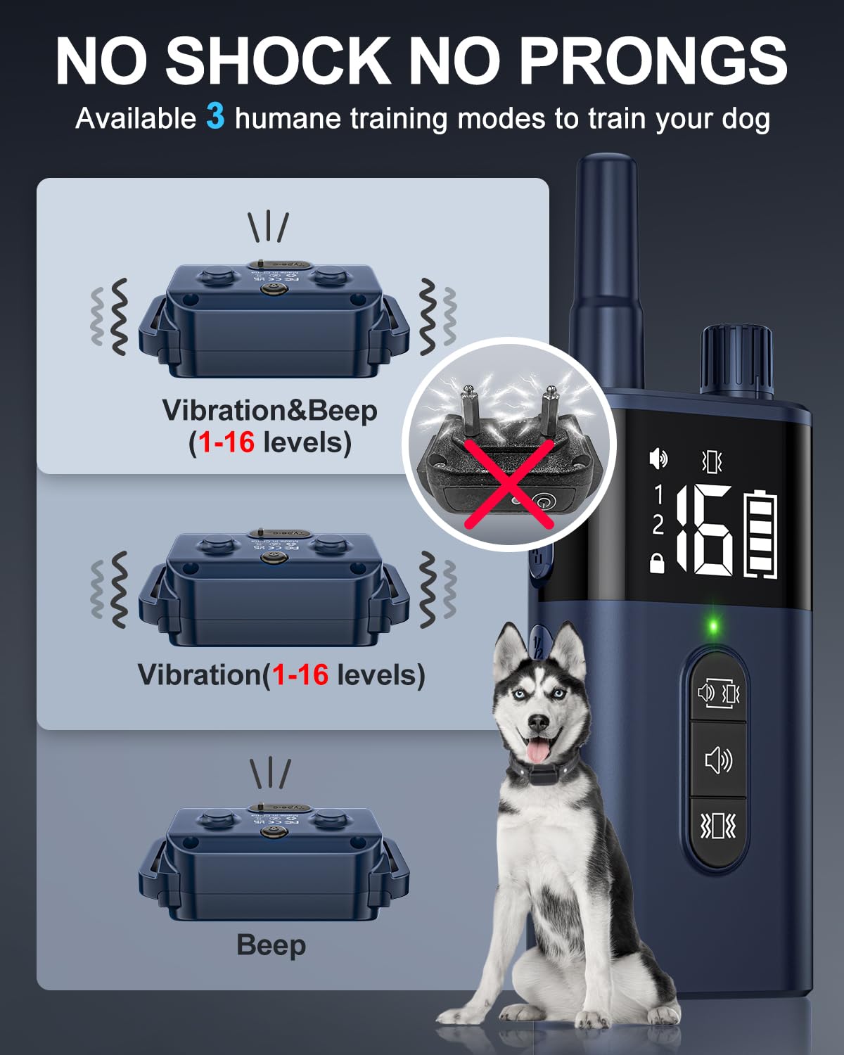 No Shock Dog Training Collar with Remote Waterproof Rechargeable L82534