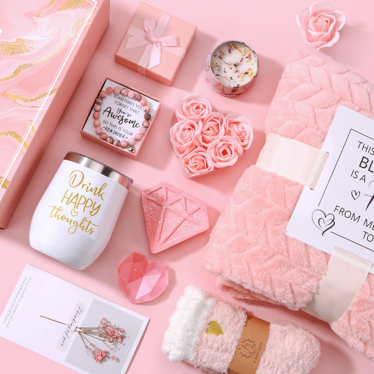 Pink Relaxing Spa Gift Set with Blanket D741