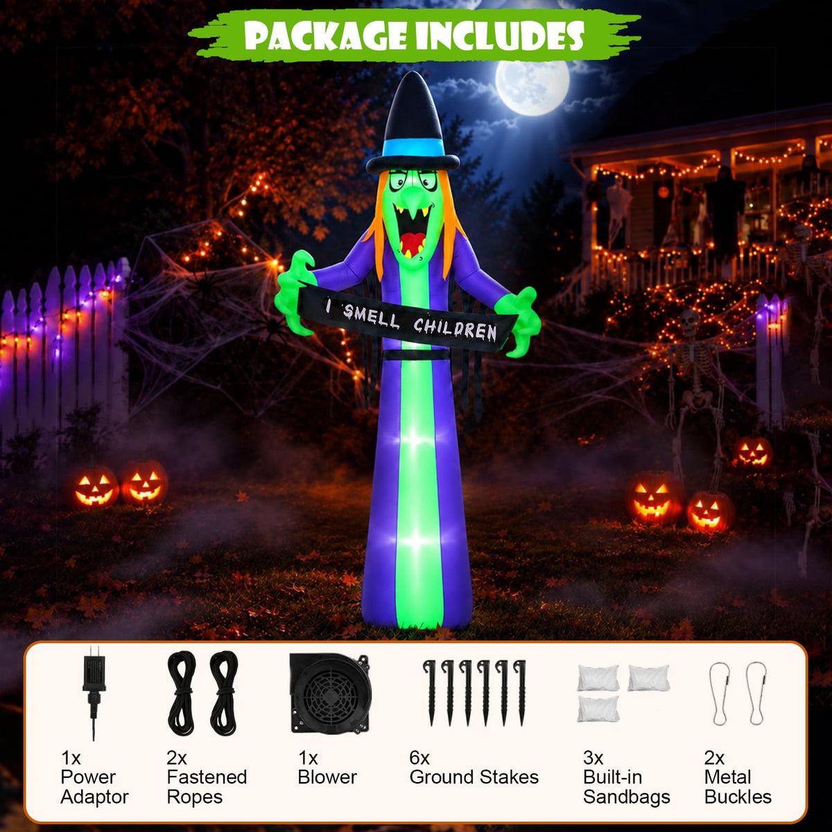 8FT LED Inflatable Witch Yard Decor F116559