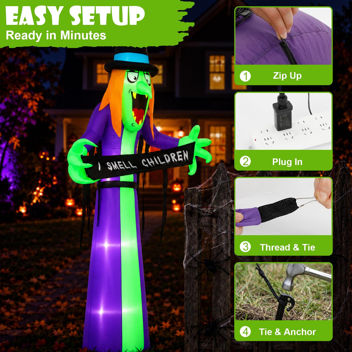 8FT LED Inflatable Witch Yard Decor F116559