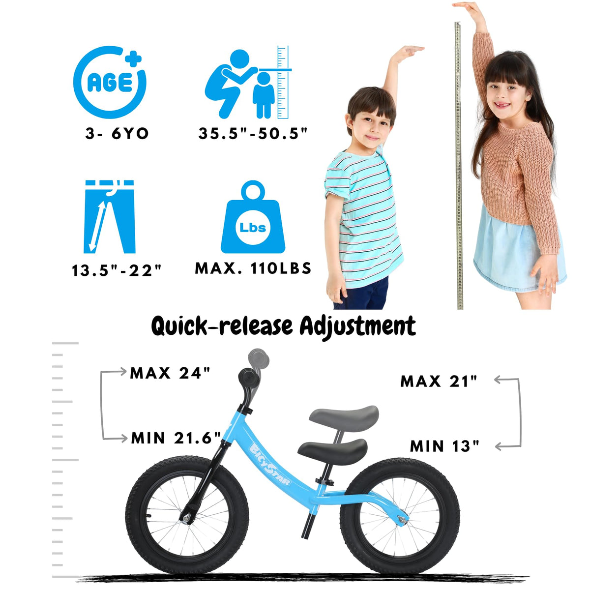 14 Inch Balance Bike with Rubber Air Tires B202