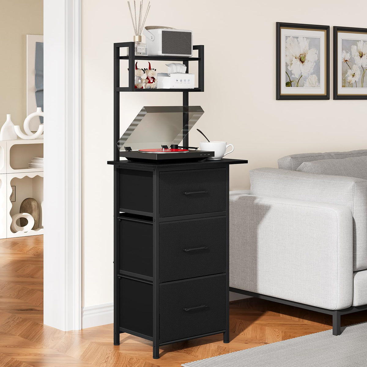 3 Drawer Tall File Cabinet with Extended Desktop, Black G8854