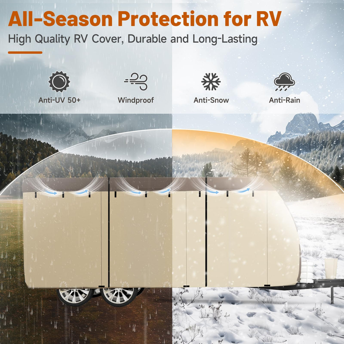 14' ~ 16' Waterproof Windproof Heavy Duty Travel Trailer RV Cover R50455