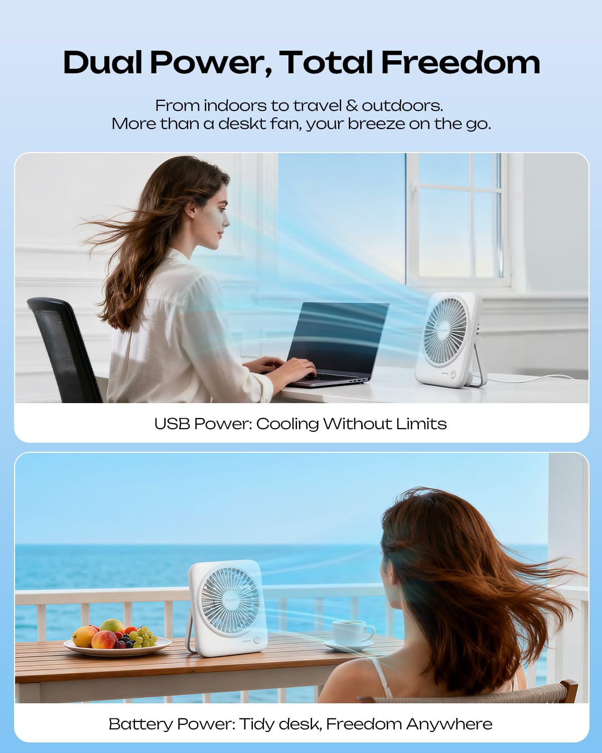Portable Rechargeable Desk Fan 4000mAh 4-Speed 6.5 Inch White F61267