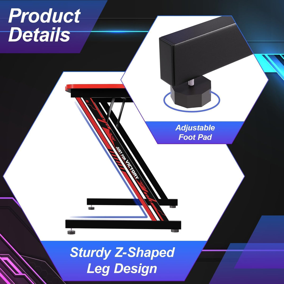 47 Inch Z-Shaped Carbon Fiber Black Gaming Desk R31698