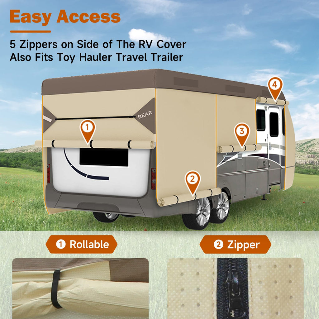 14' ~ 16' Waterproof Windproof Heavy Duty Travel Trailer RV Cover R50455