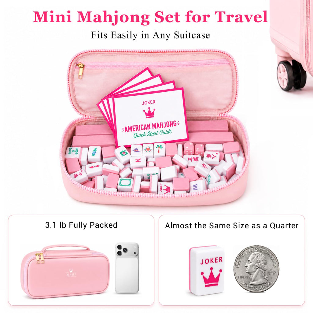 Pink Mini Travel Mahjong Tile Set with Racks and Bag R33629