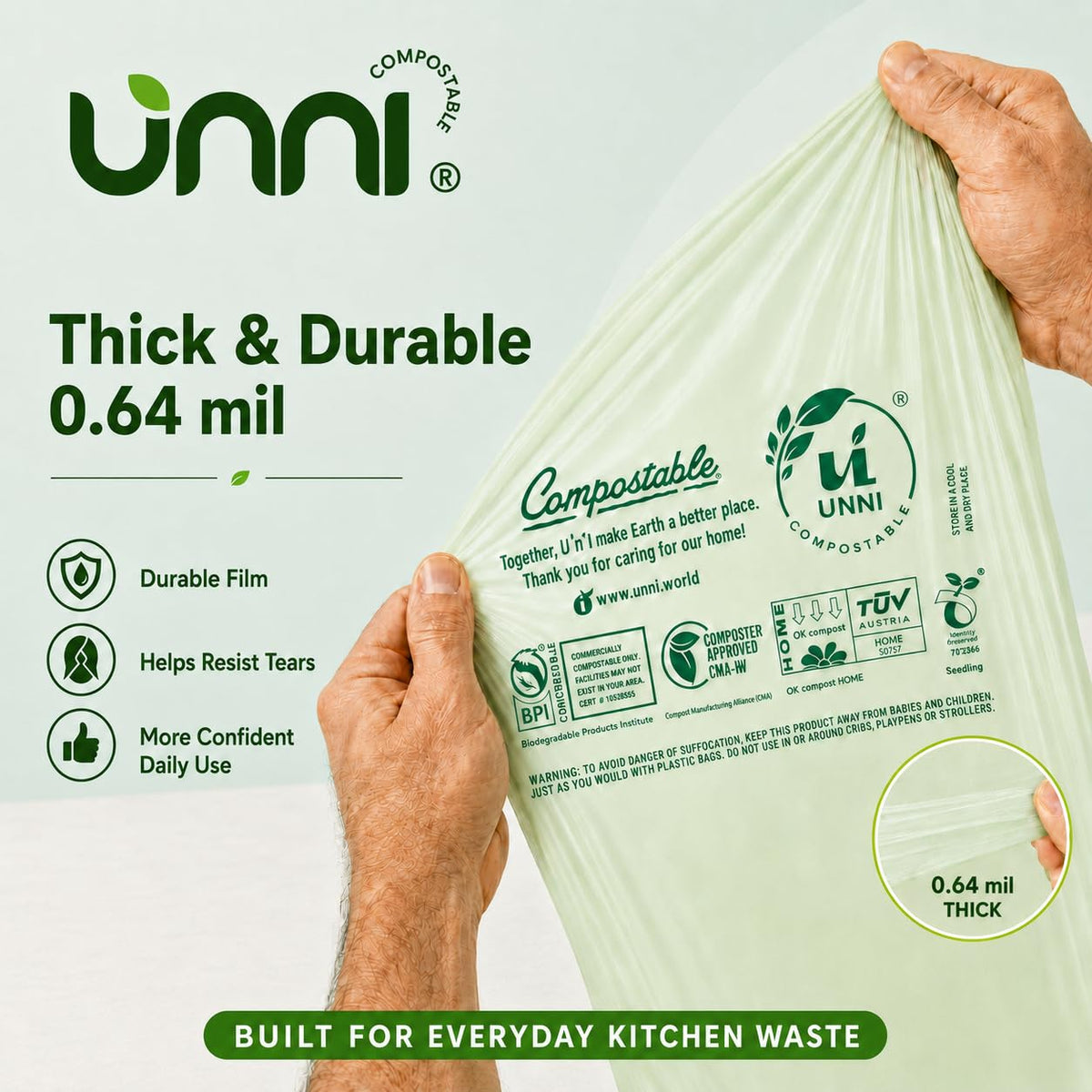 1.6 Gallon Compostable Bags with Easy-Tie Handles, 50 Count W995