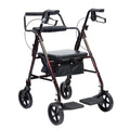 4 Wheel Rollator and Transport Wheelchair with Fold-Down Footrests, Red Frame N9464
