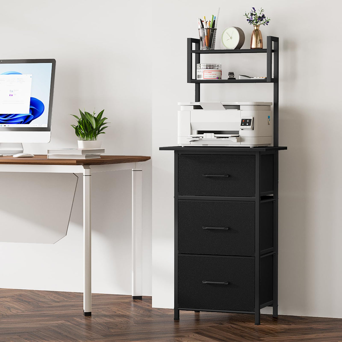 3 Drawer Tall File Cabinet with Extended Desktop, Black G8854