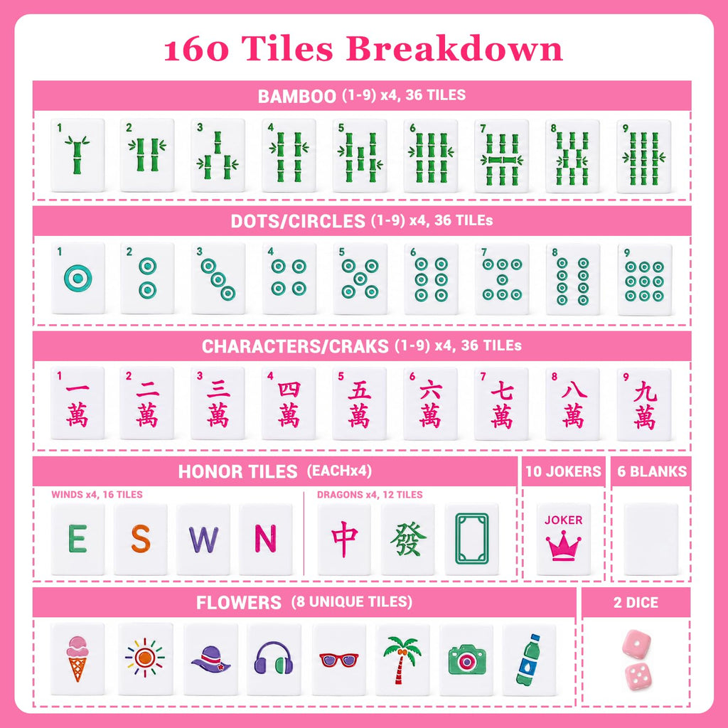 Pink Mini Travel Mahjong Tile Set with Racks and Bag R33629