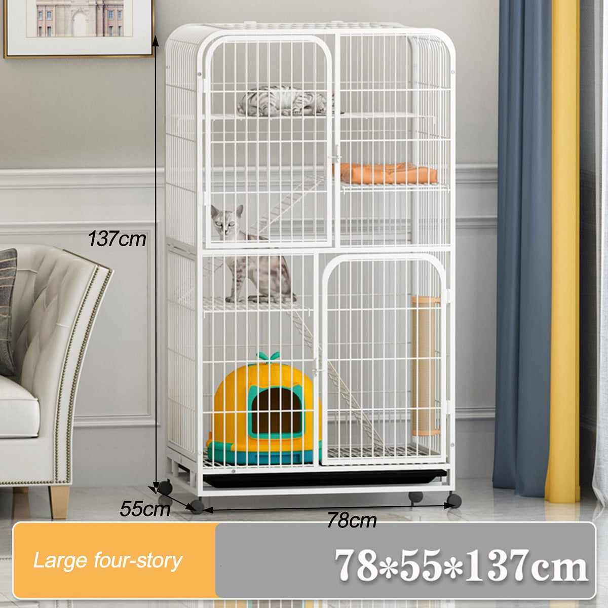 3-Tier Metal Wire Cat Cage with Hammock and Casters H667603