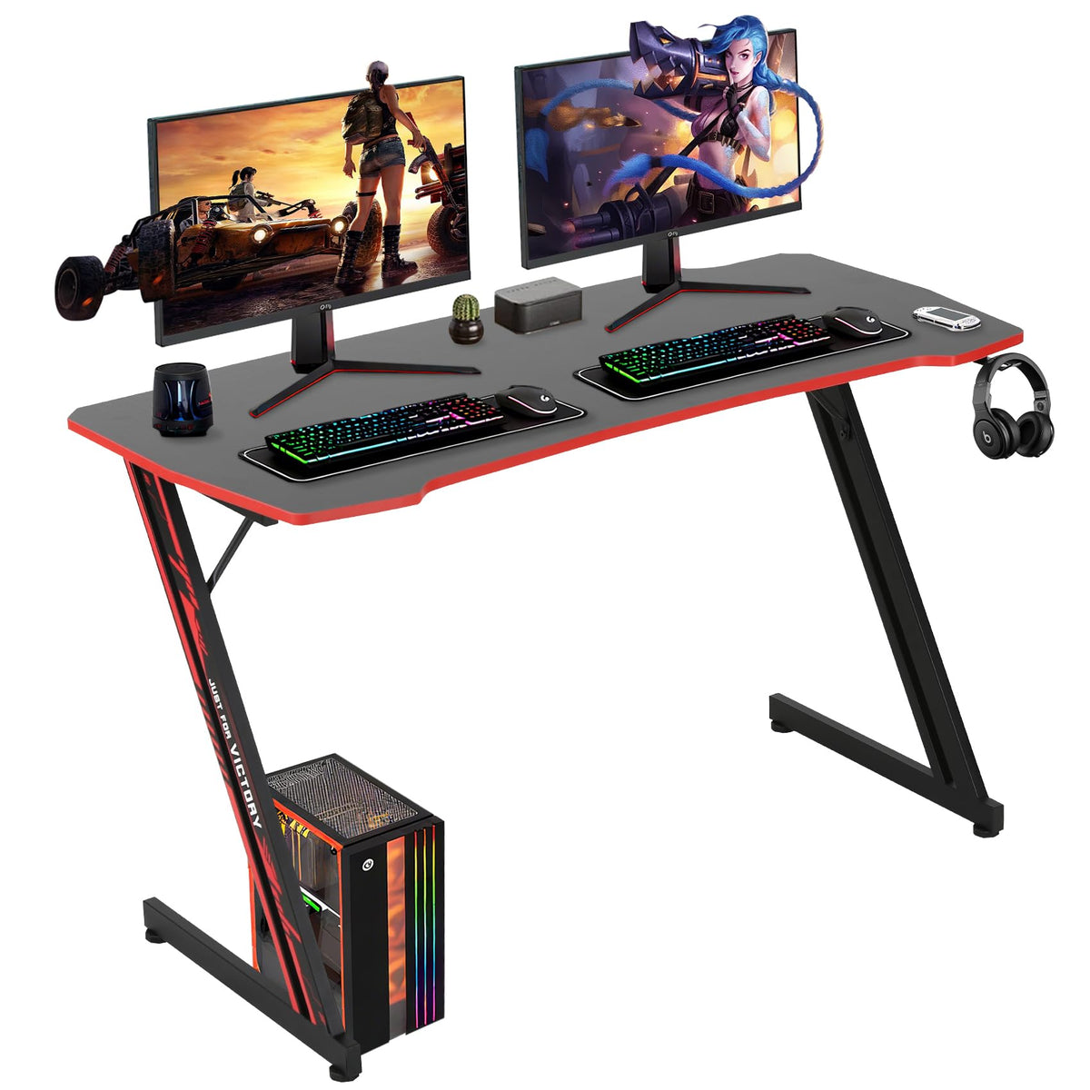 47 Inch Z-Shaped Carbon Fiber Black Gaming Desk R31698