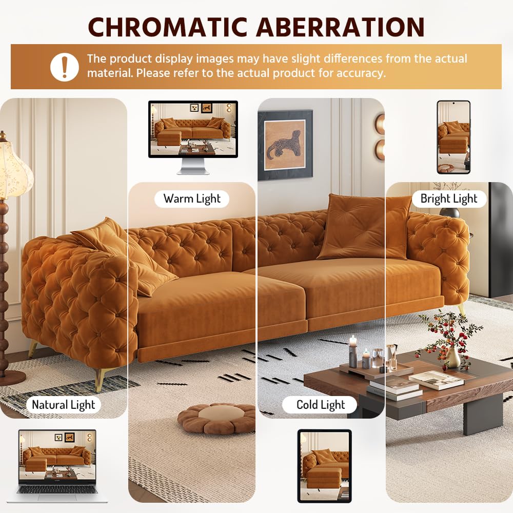Orange Velvet Convertible Sleeper Sofa with Ottoman Y35423