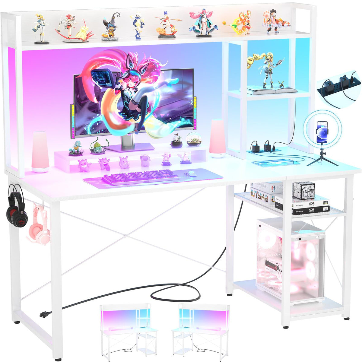 47'' White Gaming Desk with Hutch and Storage Shelves Q78281