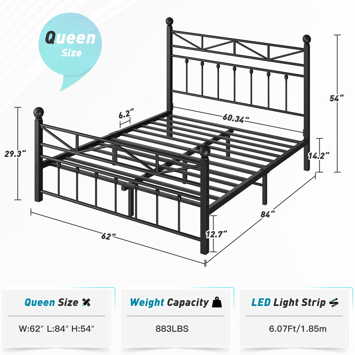 Black Queen Size Metal Bed Frame W79889