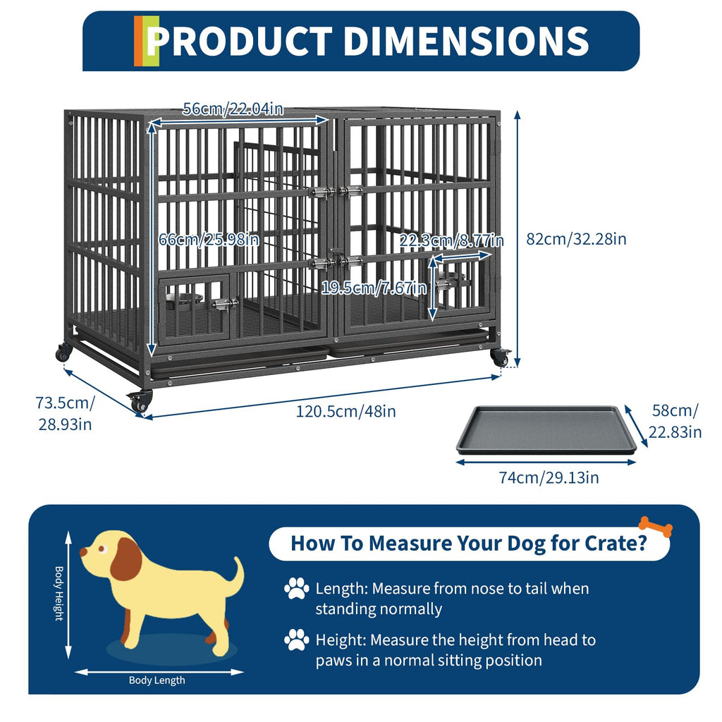 48 inch Heavy Duty Metal Dog Crate with 2 Door C897878
