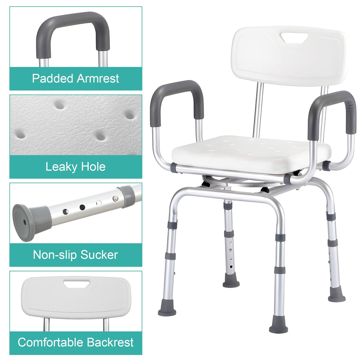 Swivel Shower Chair with Arms & Backrest U4629