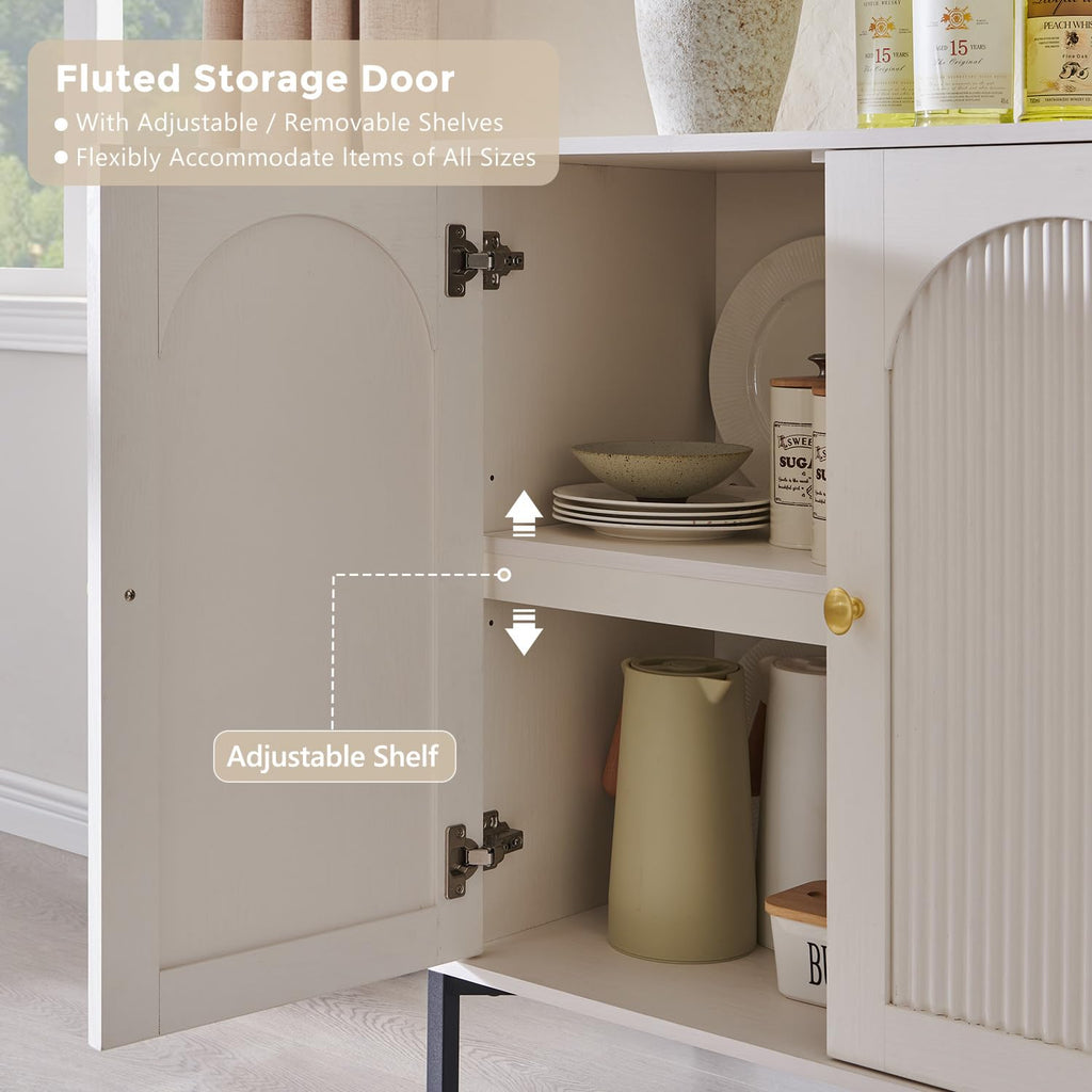 White Modern Arched Sideboard Buffet Cabinet with Storage Z72325