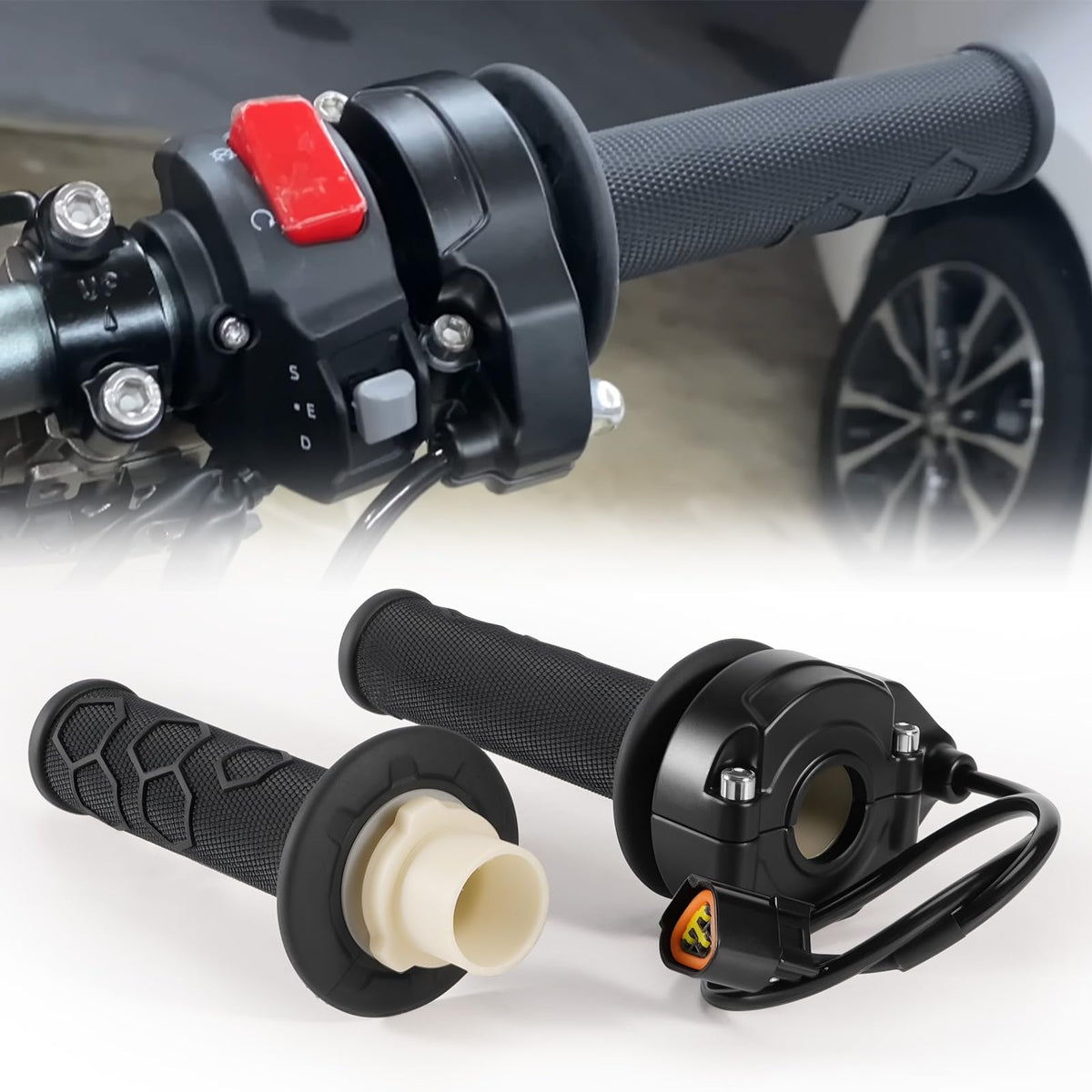 Electric Throttle Handle Assembly with Cable and Spare Right Handlebar Grip E4063