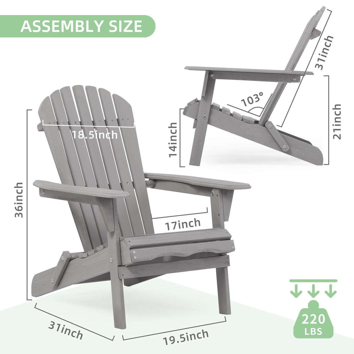 Wood Folding Adirondack Chair Set of 2 Solid Cedar O461564