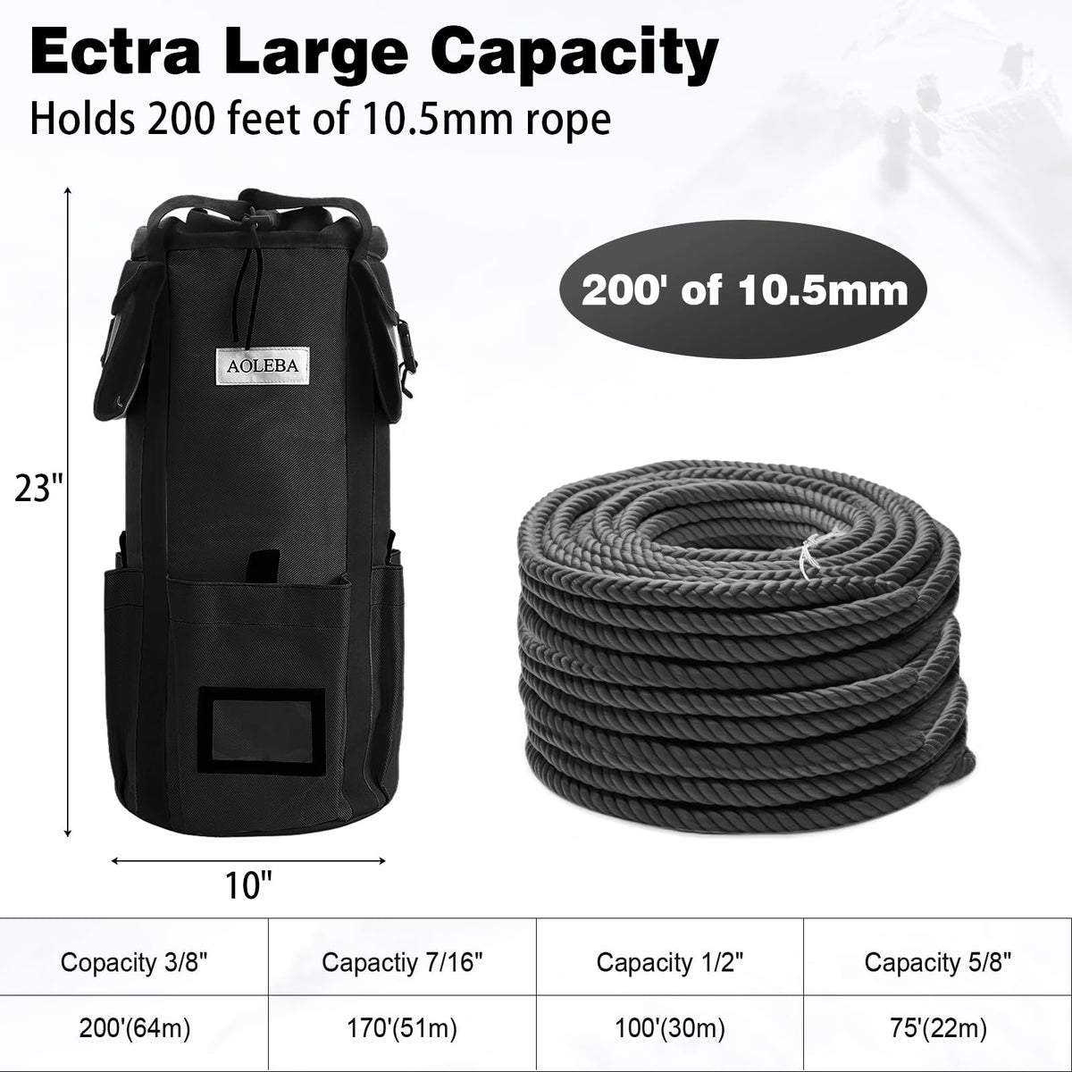 Arborist Rope Storage Bag Large Capacity 1680D Thicken Nylon with Hand Straps X86651
