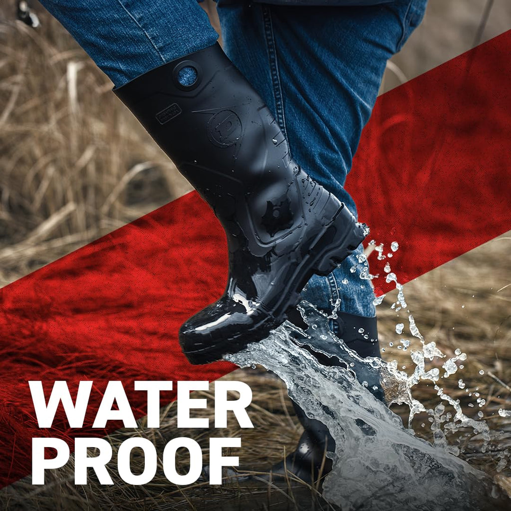 Black PVC Waterproof Steel Toe Rubber Boots W4625
