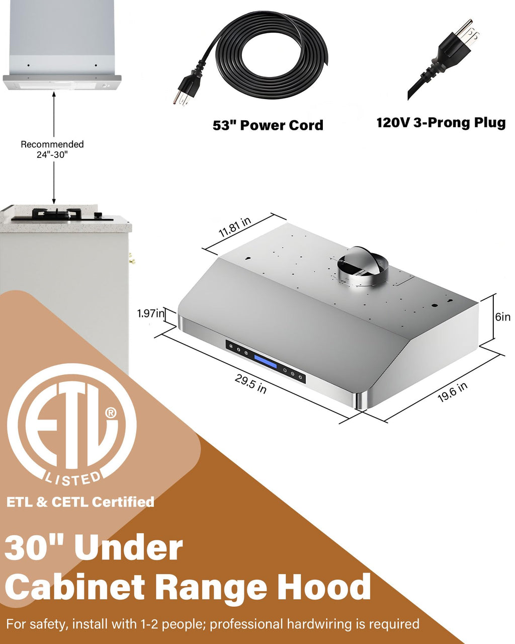 30 inch 900 CFM Stainless Steel Under Cabinet Range Hood J61498