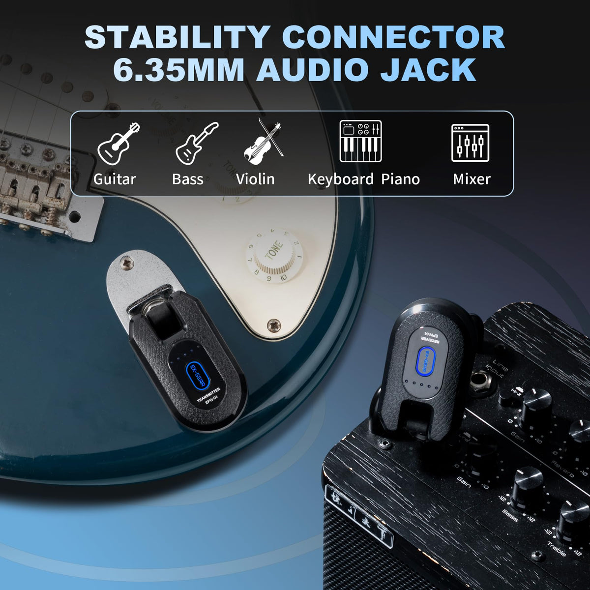 Wireless Guitar System 2.4GHz for Electric Guitar Bass P2027