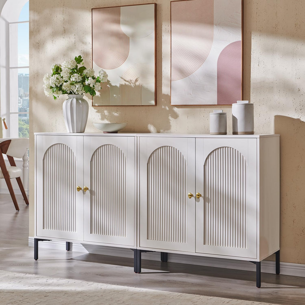 White Modern Arched Sideboard Buffet Cabinet with Storage Z72325