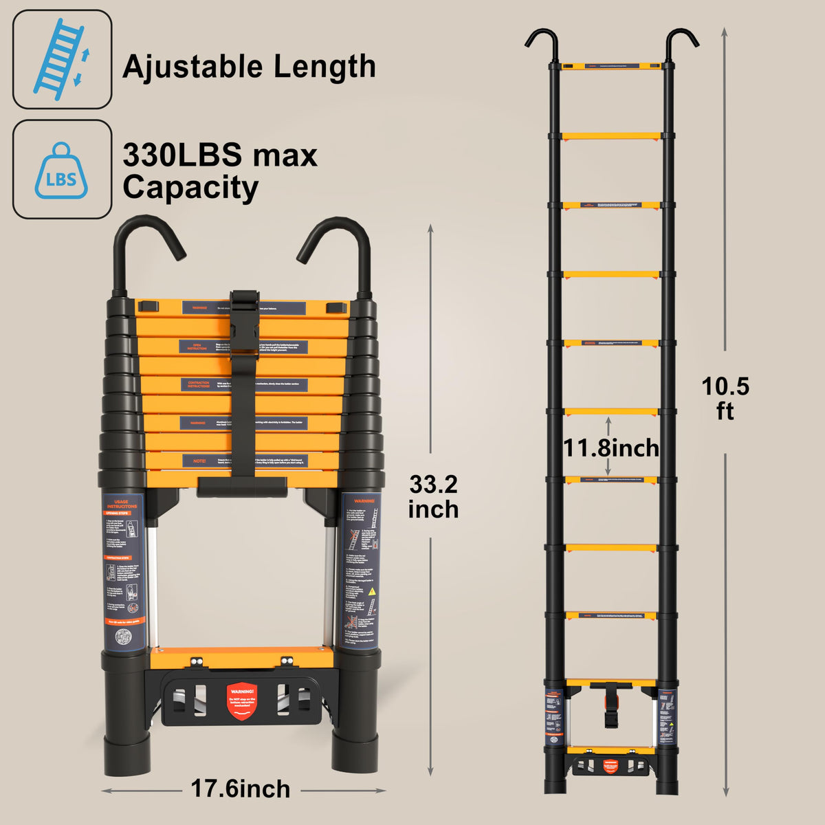 10.5FT Aluminum Telescoping Ladder J6930