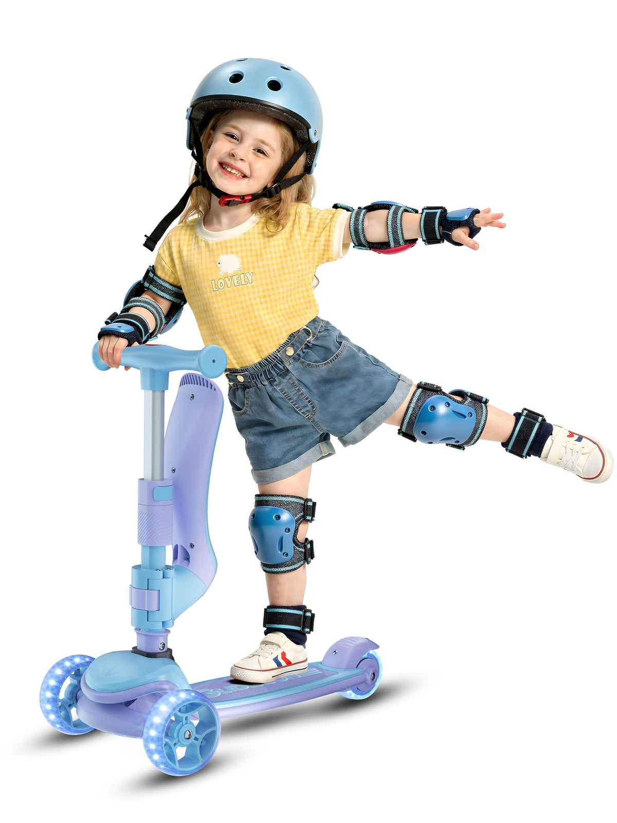 2-in-1 Folding Kick Scooter with Removable Seat and 3 PU Light-Up Wheels T14689