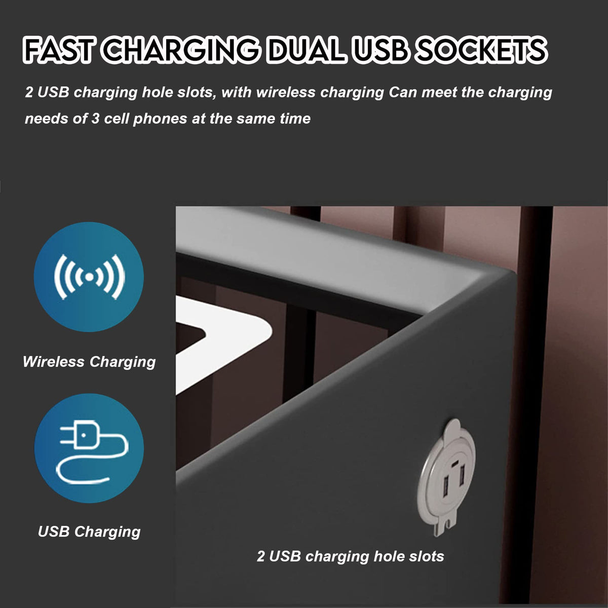 Pink 3 Drawer Nightstand with Wireless Charging Station C27993