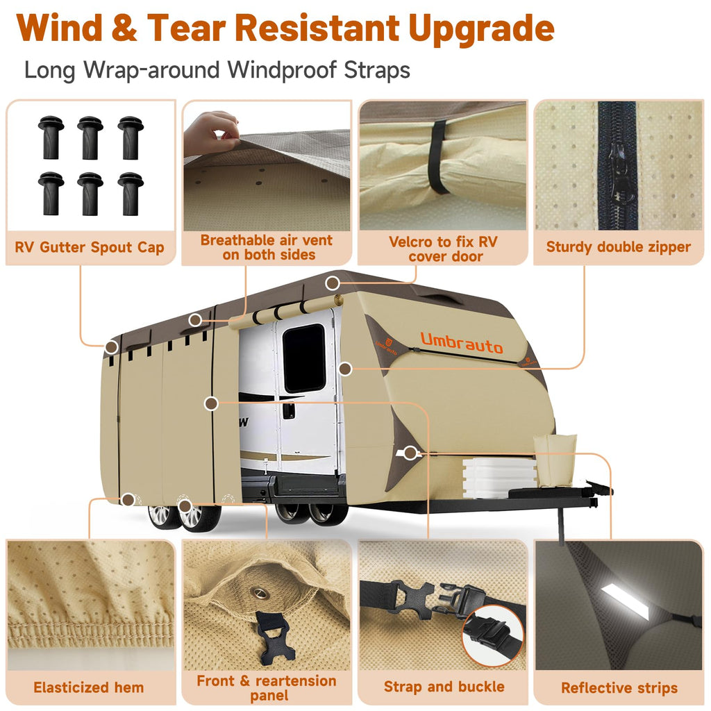14' ~ 16' Waterproof Windproof Heavy Duty Travel Trailer RV Cover R50455