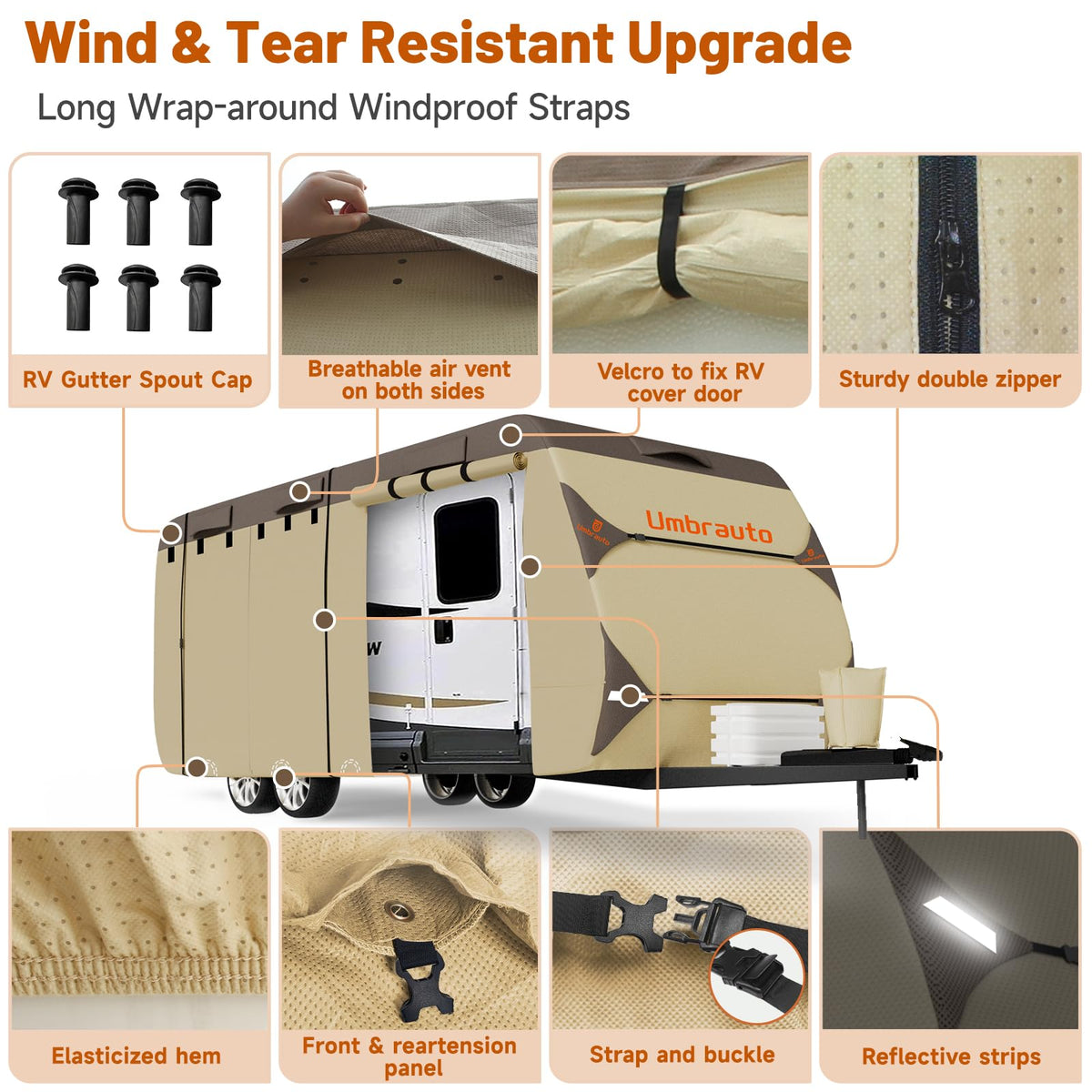 14' ~ 16' Waterproof Windproof Heavy Duty Travel Trailer RV Cover R50455