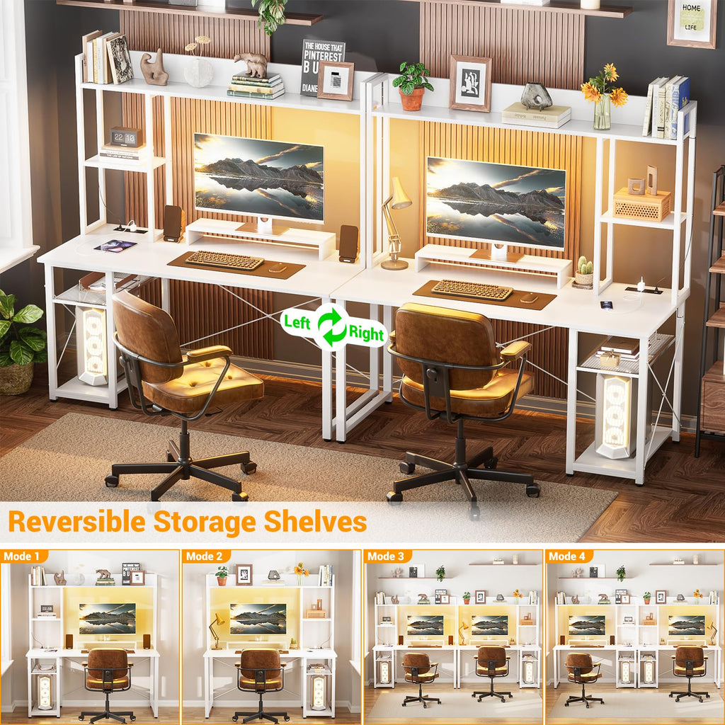 47'' White Gaming Desk with Hutch and Storage Shelves Q78281