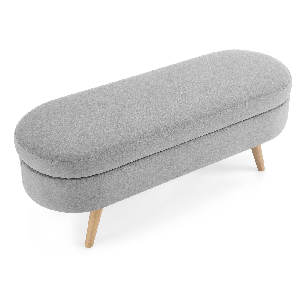 Oval Linen Upholstered Storage Bench with Rubber Wood Legs D96686