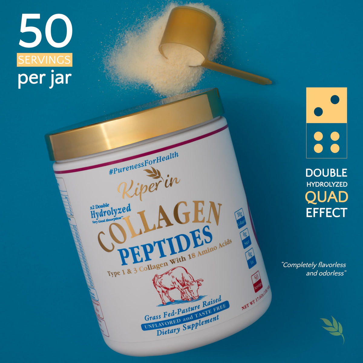 Hydrolyzed Collagen Peptides Type I & III Unflavored 50 Servings E564330