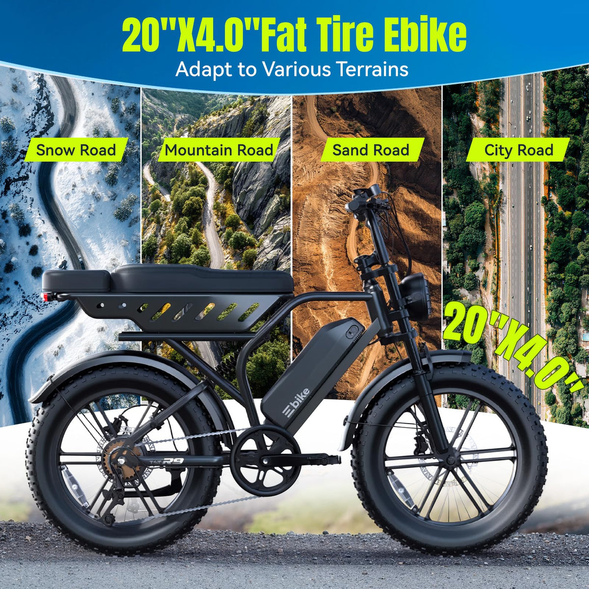 Electric Bike 48V 15Ah Battery 1500W Peak Motor 20 * 4.0 Fat Tire L416