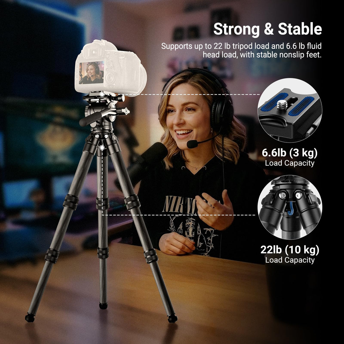 Carbon Fiber Desktop Mini Tripod with Video Fluid Head O93860