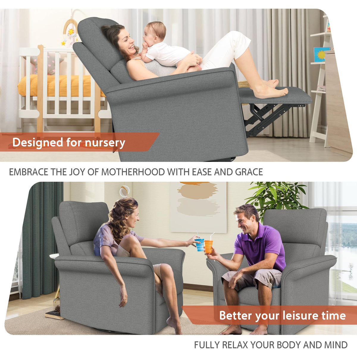 30" Dark Gray Power Swivel Rocker Recliner Chair J947047