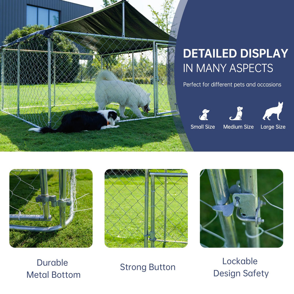 Outdoor Dog Kennel Steel Fence with Secure Lock 78”x 78” V117201