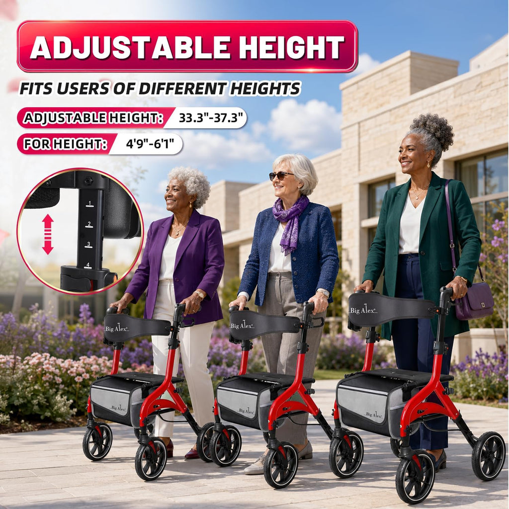 Foldable Red Rollator Walker with Seat X27598