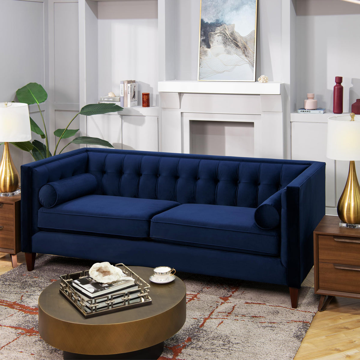 Navy Blue Velvet Tufted Sofa I3522