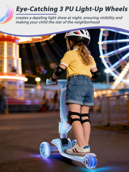 2-in-1 Folding Kick Scooter with Removable Seat and 3 PU Light-Up Wheels T14689
