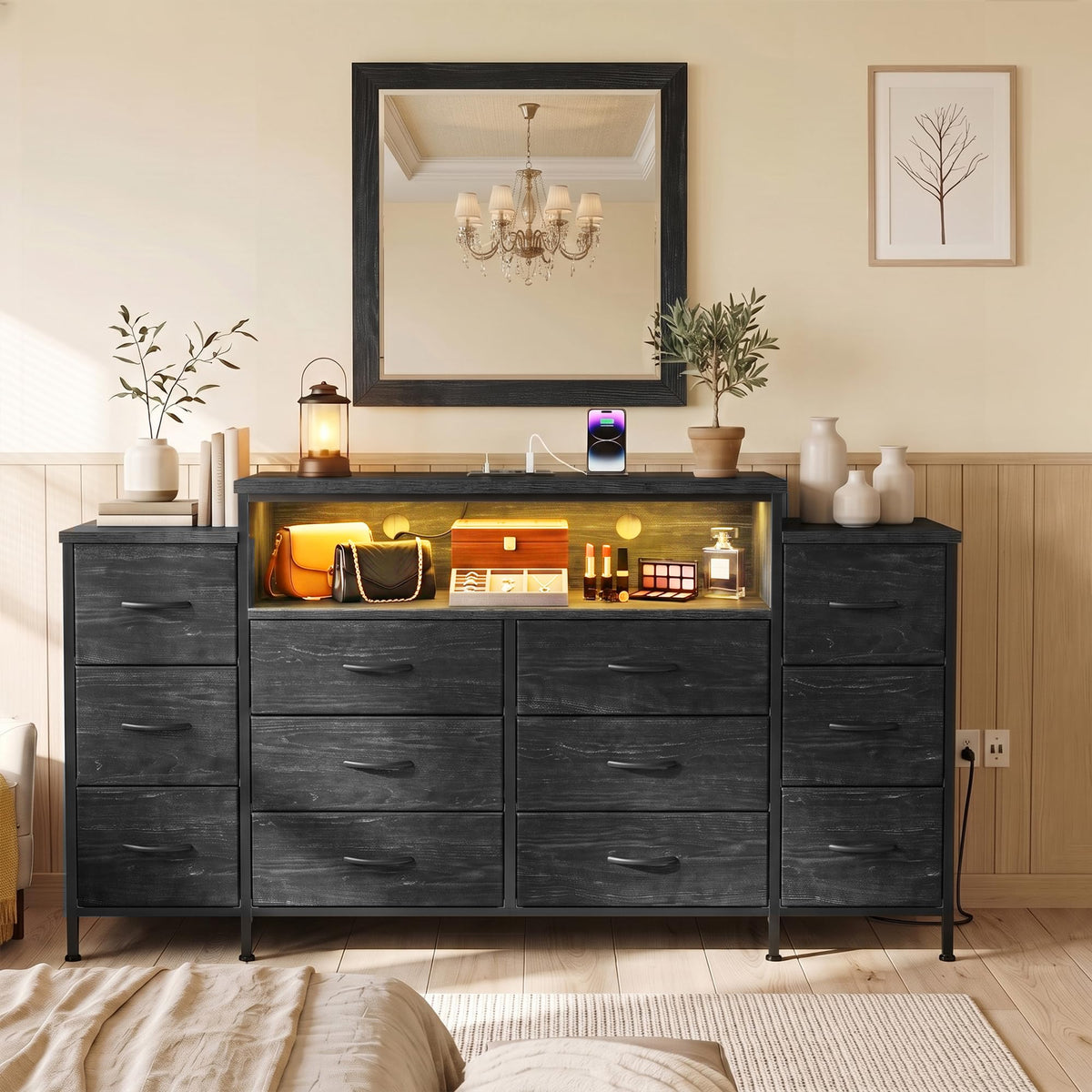 12 Drawer Dresser with LED Lights and Charging R68767