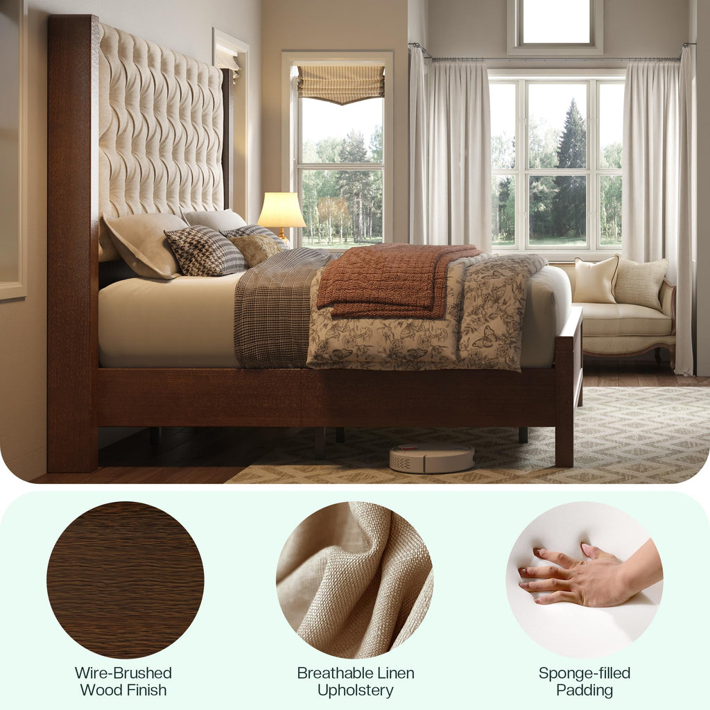 Queen Size Solid Wood Bed Frame with Wingback Headboard G57470