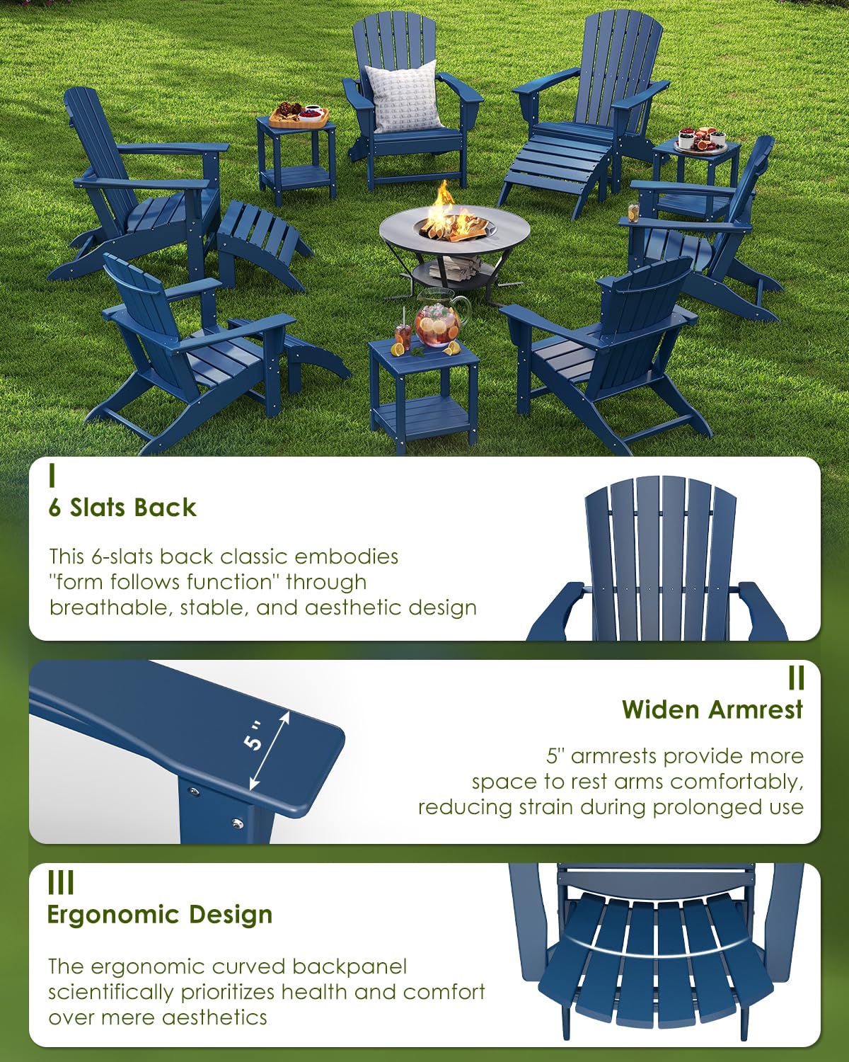 Oversized Adirondack Chairs Set of 2 HDPE All Weather Blue I67659