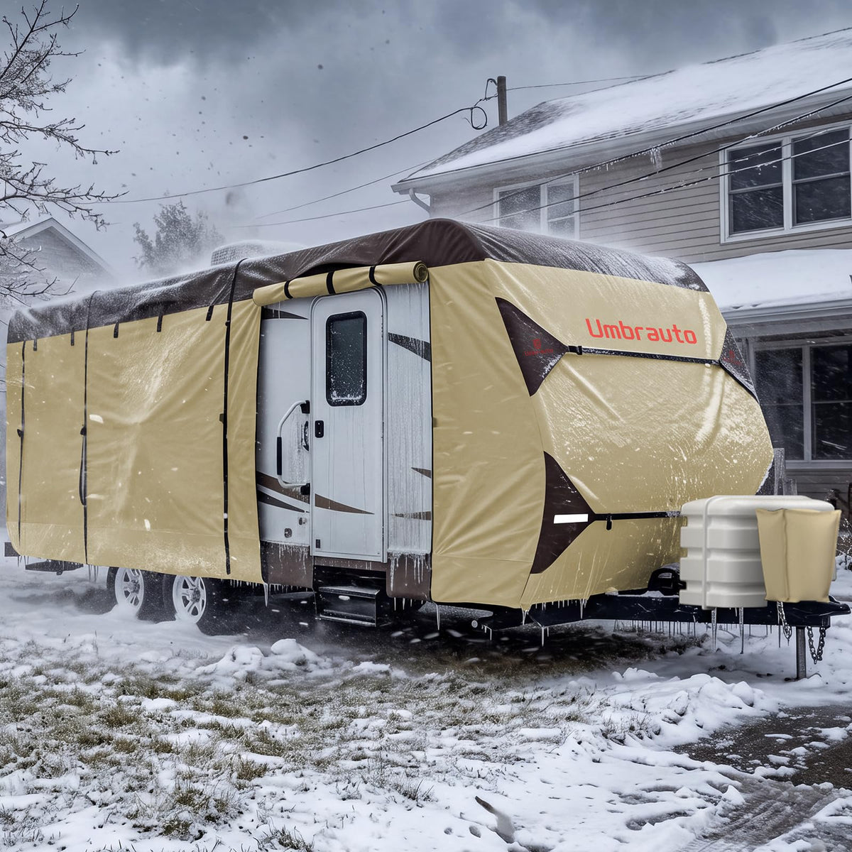 14' ~ 16' Waterproof Windproof Heavy Duty Travel Trailer RV Cover R50455
